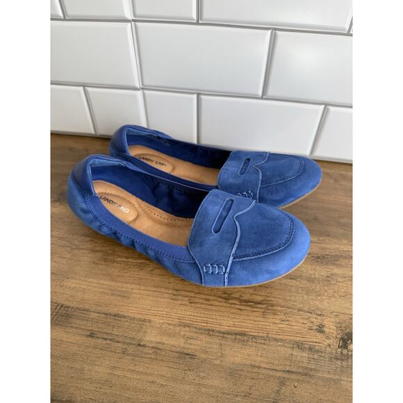Lands End Woman Blue Suede Penny Loafers Size 7/12 511643 - Picture 2 of 6